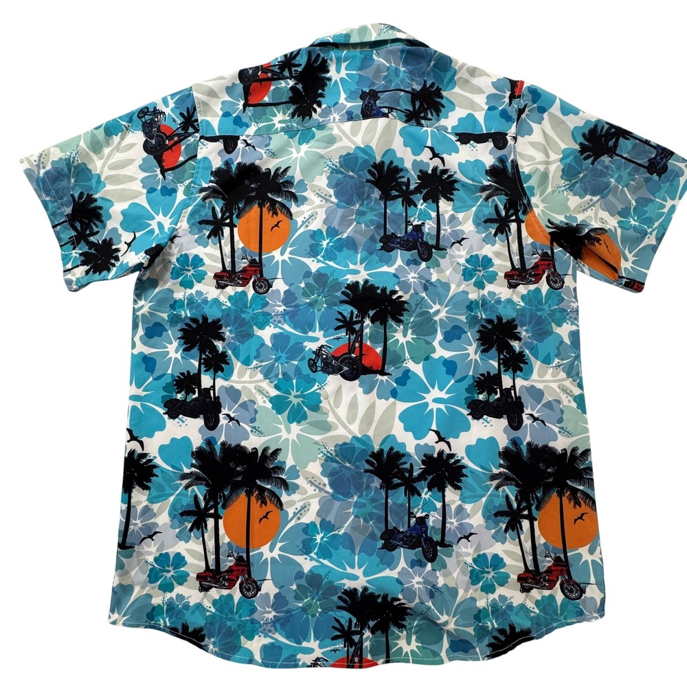 Dixxon Aloha Series Motorcycle Tropical Blue Button Down Large Mens Shirt - Picture 2 of 5